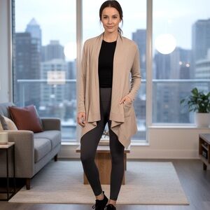 Lululemon Cashlu Textured Open Front Waterfall Wrap Longline Cardigan Beige M/L